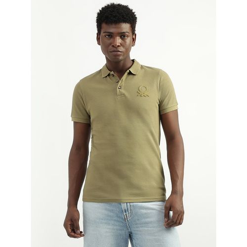 United Colors Of Benetton Cotton Solid Polo Collar Men T-Shirt-Olive