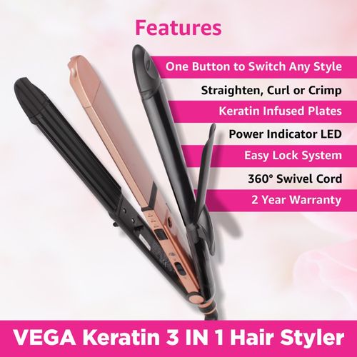 VEGA 3-in-1 Keratin Hair Styler (VHSCC-03) - Rose Gold: Buy VEGA 3-in-1  Keratin Hair Styler (VHSCC-03) - Rose Gold Online at Best Price in India |  Nykaa