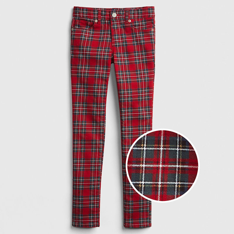 red checkered skinny jeans