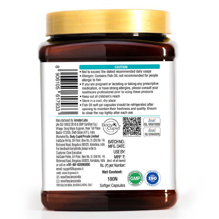 WOW Life Science Omega3 1000Mg Capsules Epa + Dha Enriched 60