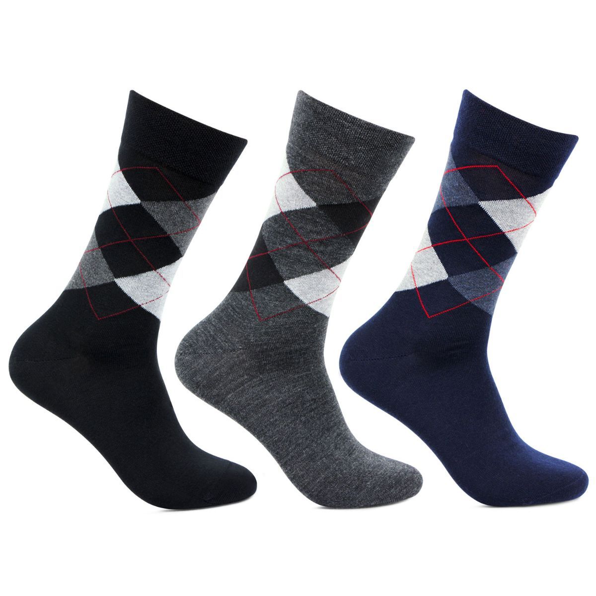 Bonjour Men's Classic Argyle Woolen Socks, Pack Of 3 - Multi-Color (Free size)