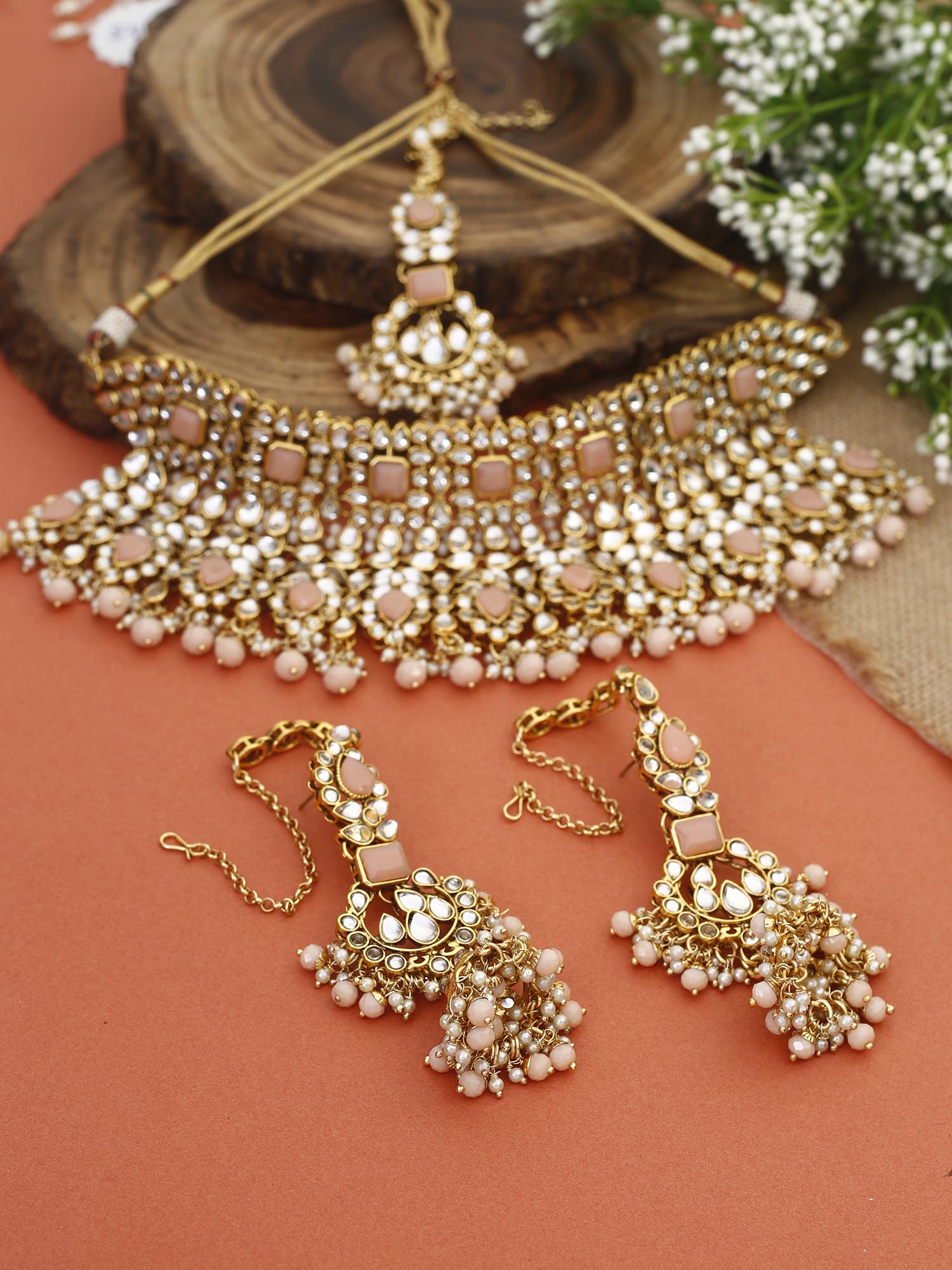 Bling Bag Peach Choker Drop Necklace 