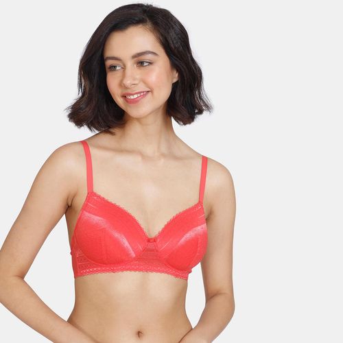 Zivame Coalescence Padded Non-Wired 3-4th Coverage Lace Bra - Hibiscus (32B)