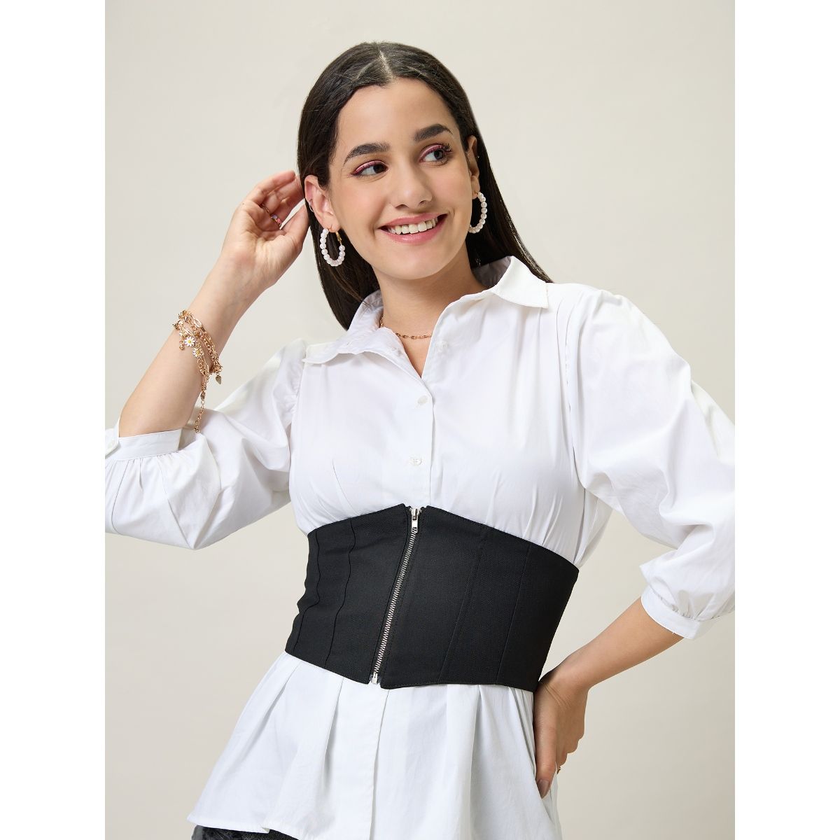 Buy MIXT by Nykaa Fashion Black Solid Broad Corset Belt Online
