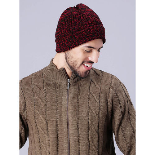 Bharatasya Mens Winter Knitted Rib Skull Cap Maroon