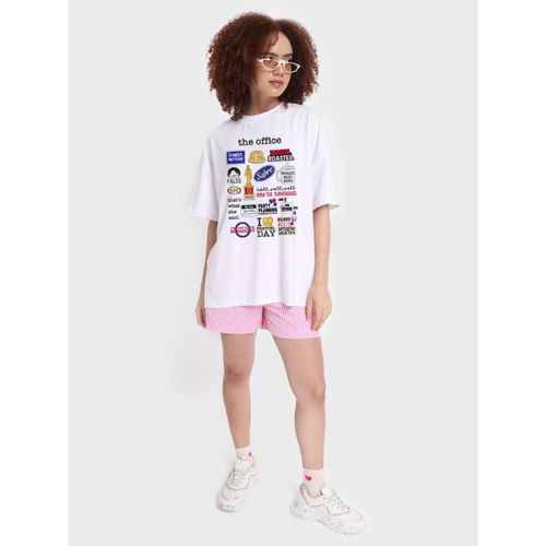 Bewakoof Official The Office Merchandise Unisex White Graphic Oversized  T-shirt (S)