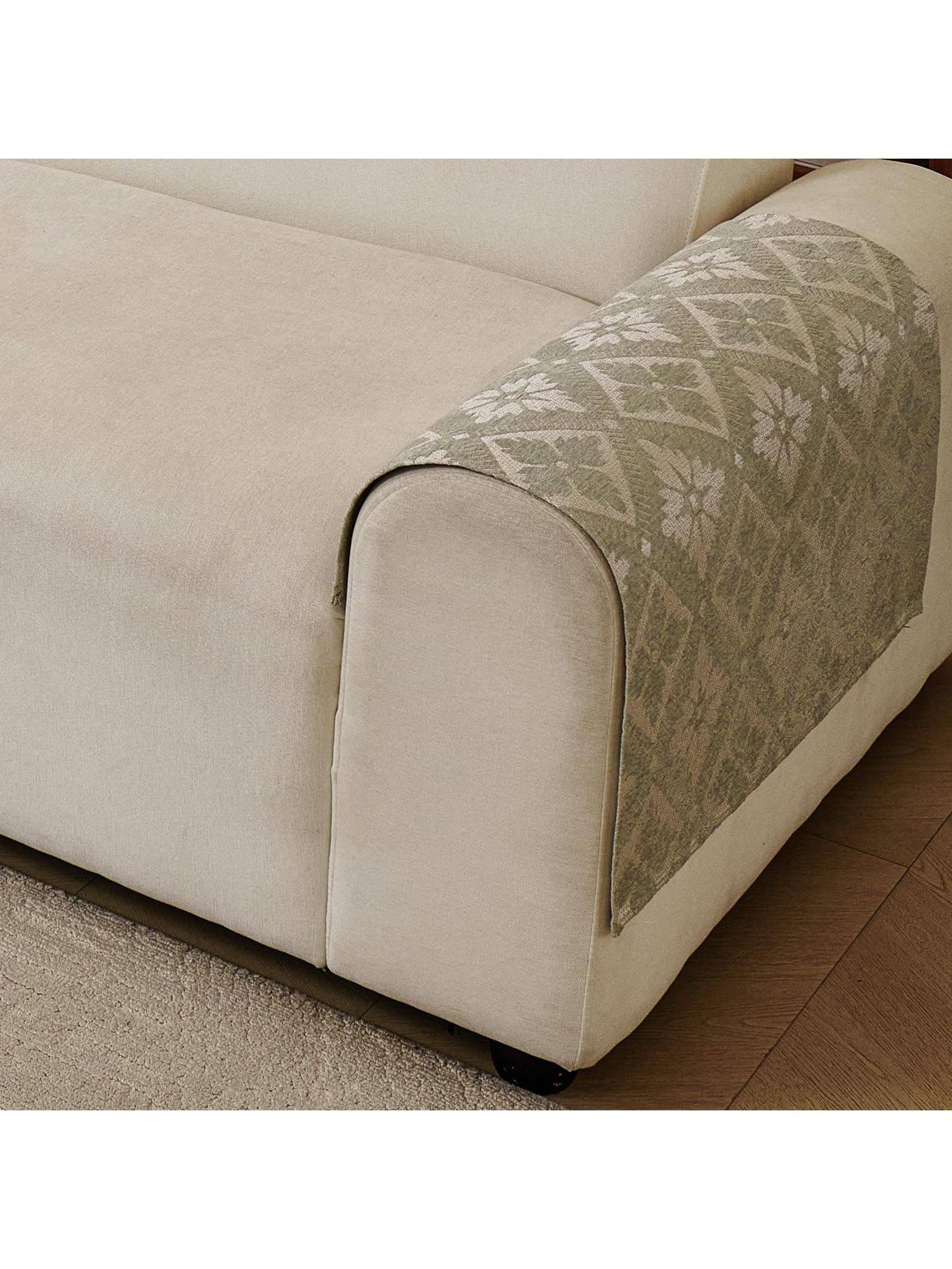 House of Quirk Green Chenille Jacquard Sofa Slipcover Soft Furniture Protector 2 Amrest