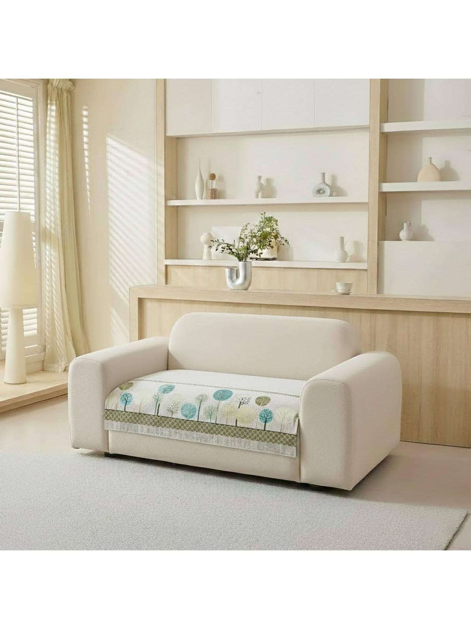 House of Quirk Three Seater Cream Chenille Jacquard Sofa Slipcover Soft Furniture Protector