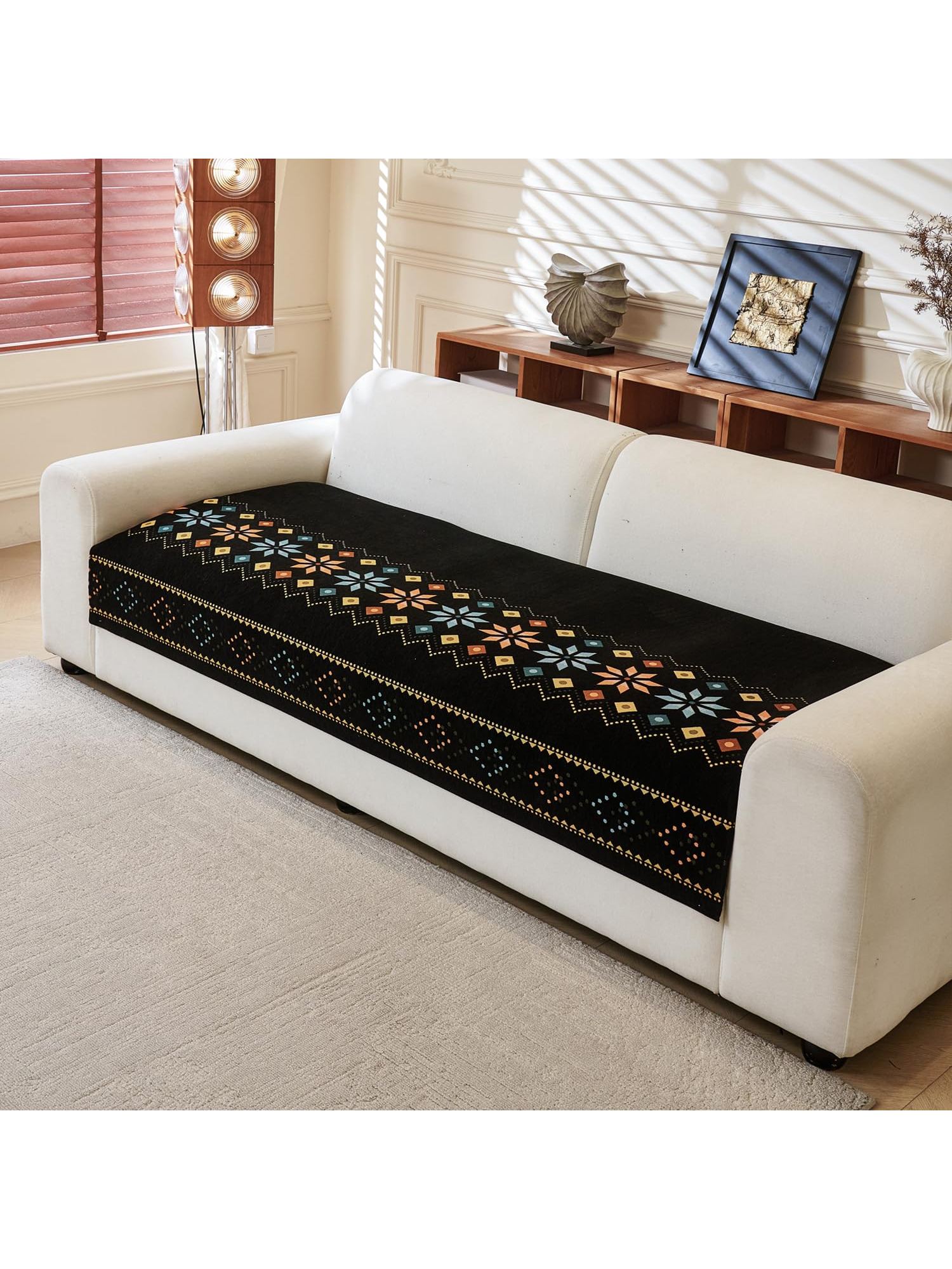 Buy House of Quirk Four Seater Black Chenille Jacquard Sofa