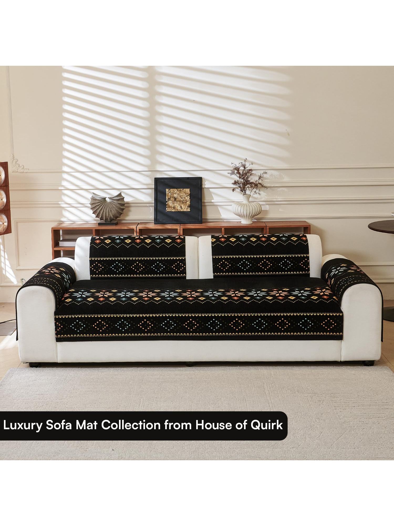 Buy House of Quirk Four Seater Black Chenille Jacquard Sofa