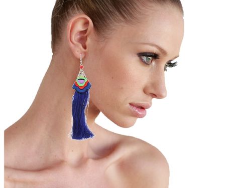 Buy OOMPH Jewellery Blue Chinese Tassel Drop Earrings For Women