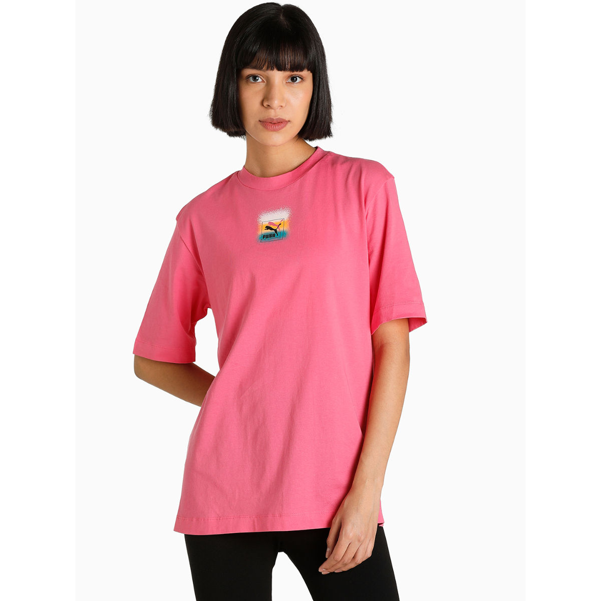 Puma Brand Love Relaxed Women Pink T-shirt: Buy Puma Brand Love Relaxed ...