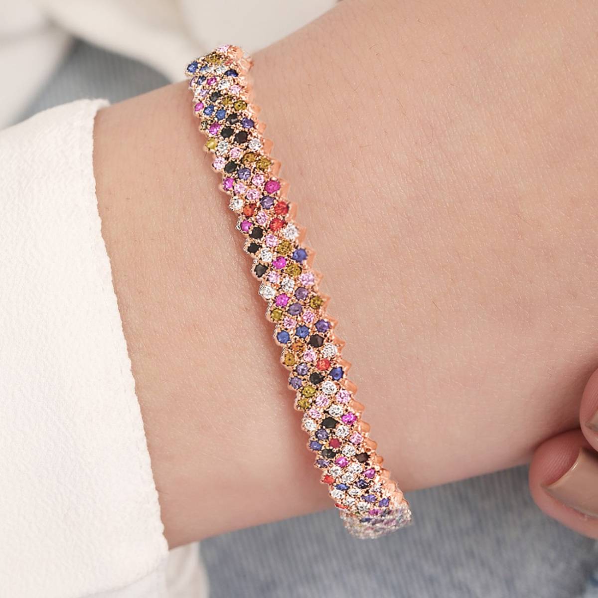 Zavya 925 Sterling Silver Radiant Multicolor Rose gold-Plated Kada Bracelet