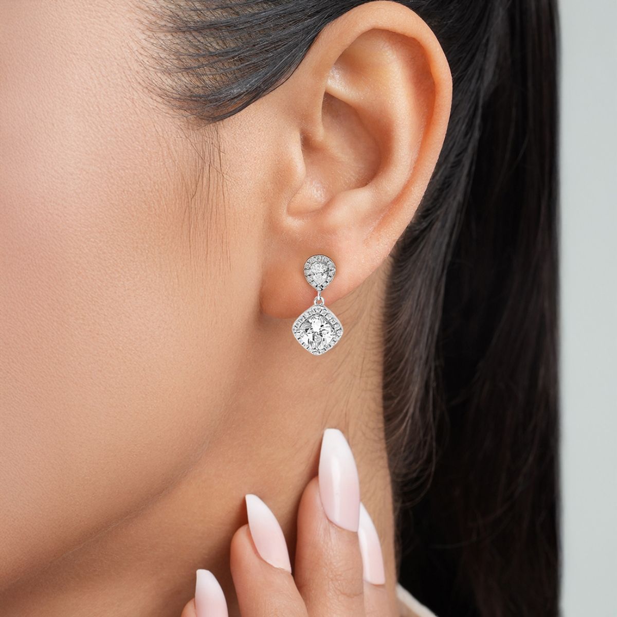 Buy Zavya 925 Sterling Silver Halo Rhodium Drop Earrings Online