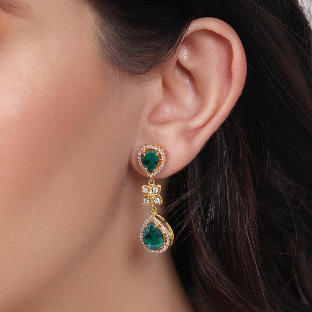 Zavya 925 Sterling Silver Green Stone Drop Earrings