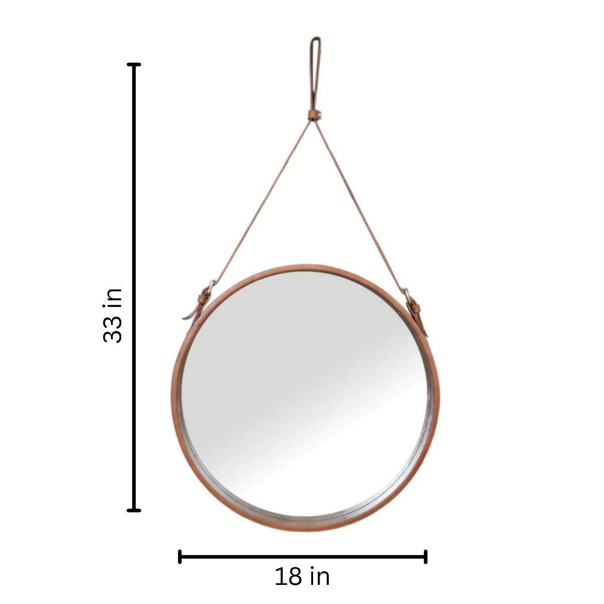 Buy CasaGold 18 Inch Tan Leather Round Hanging Mirror with Belt Online