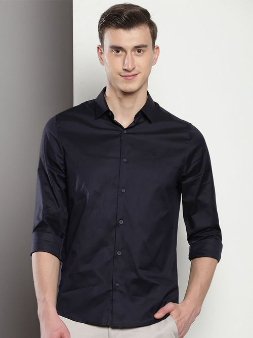 Buy Calvin Klein Men Navy Blue Cotton Solid Casual Shirt Online