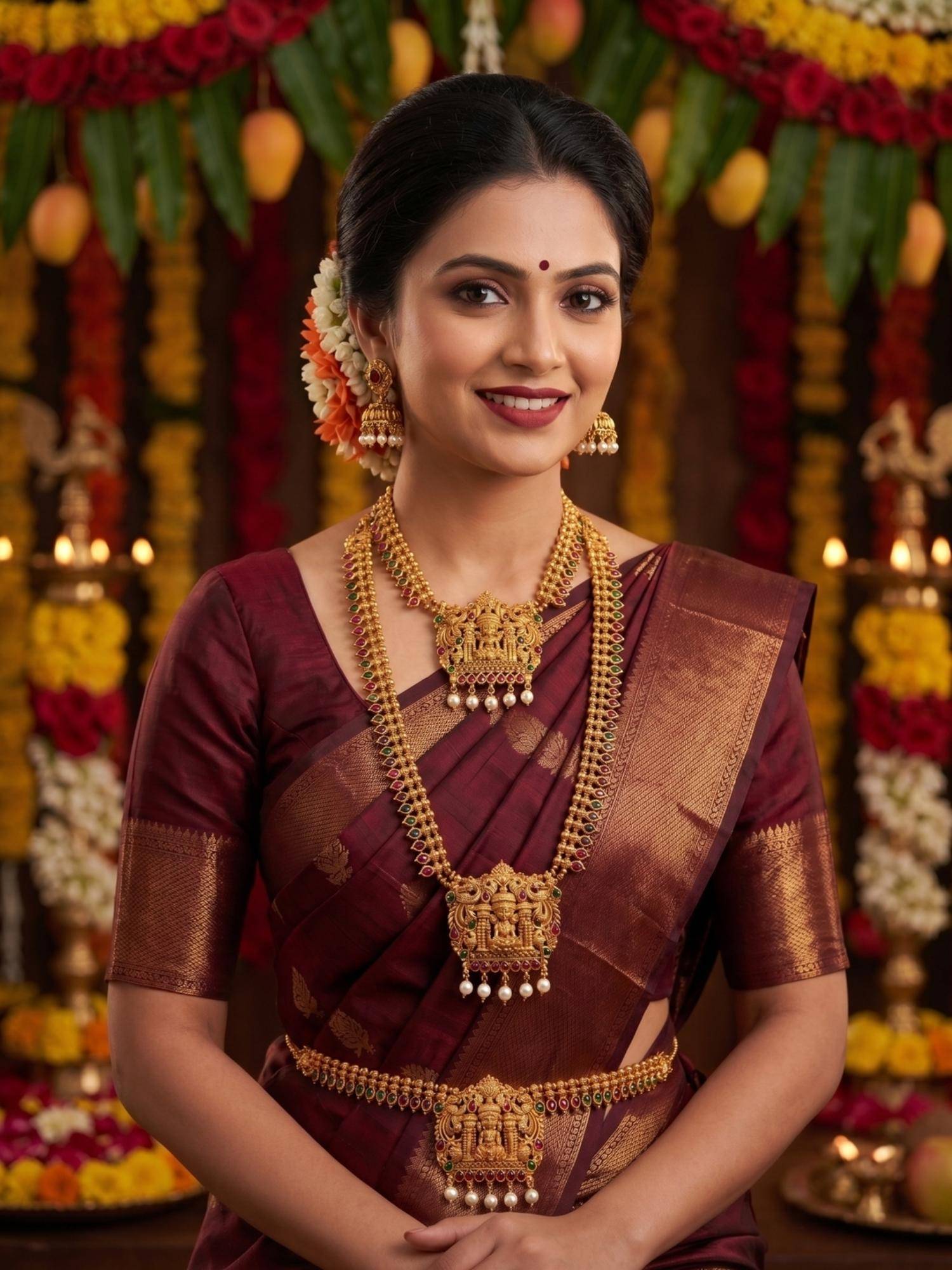 NUI Womens Gold Plated Temple Jewellery Set