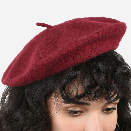 ToniQ Lovely Maroon Special Winter Seasonal Wear Pu Beret Hat For Women