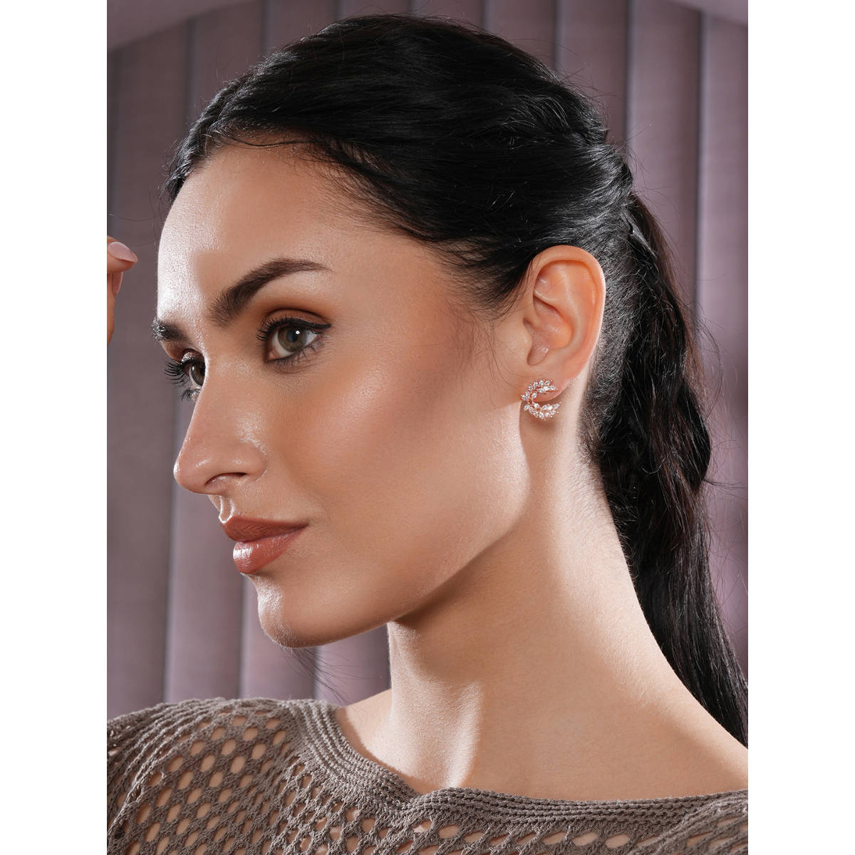 Aatmana Rose Gold Plated CZ Studded Contemporary Studs Earrings