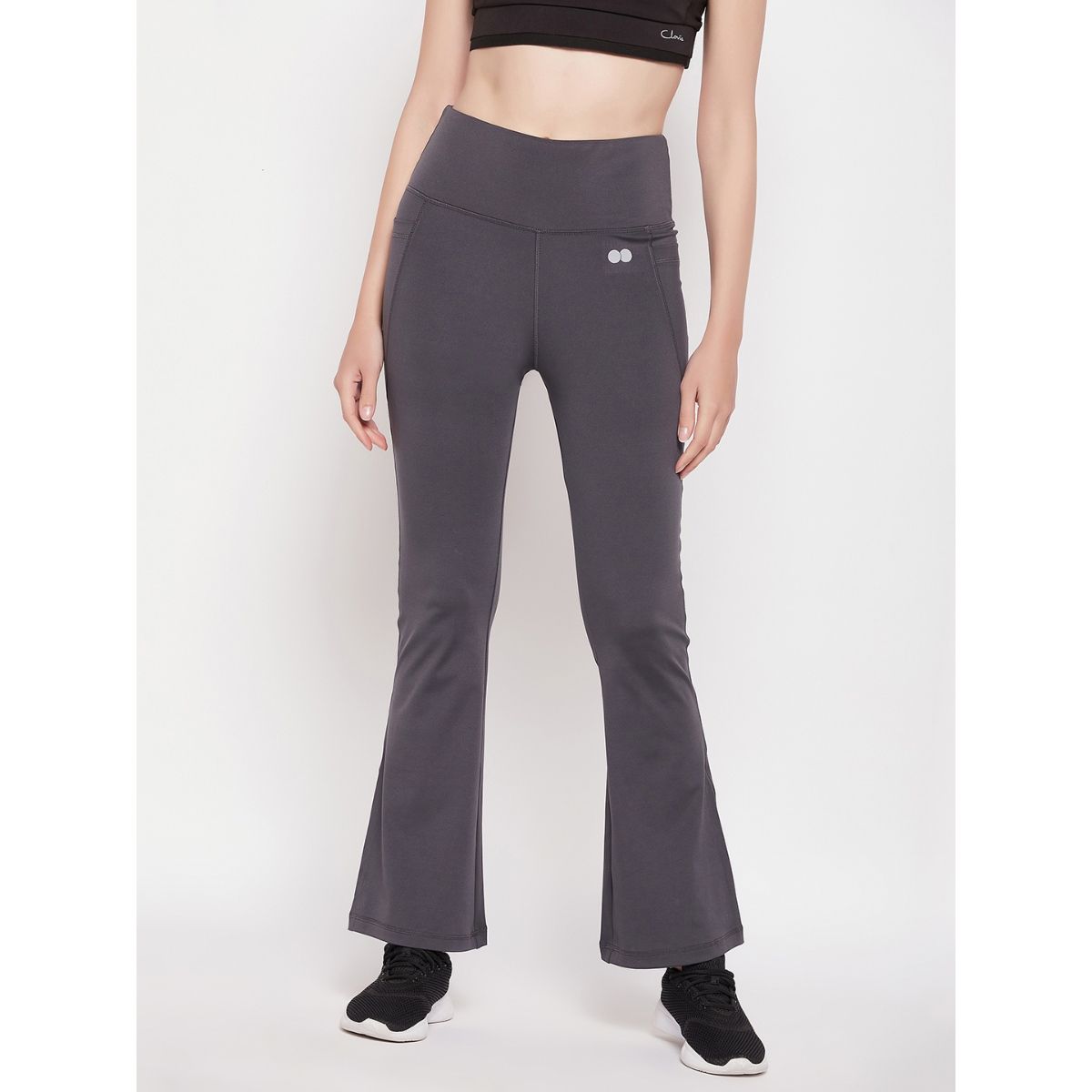 Buy Clovia Comfort Fit High Rise Flared Yoga Pants in Dark Grey with Side  Pockets Online