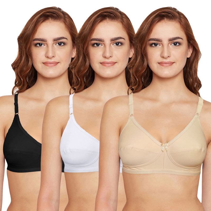 Buy Bodycare Full Coverage, Non Padded Bra in Solid Color in Pack of 3-6817  - Multi-Color Online