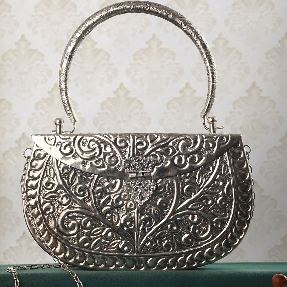 Buy Priyaasi Vintage Textured Silver Metallic Sling Bag Online
