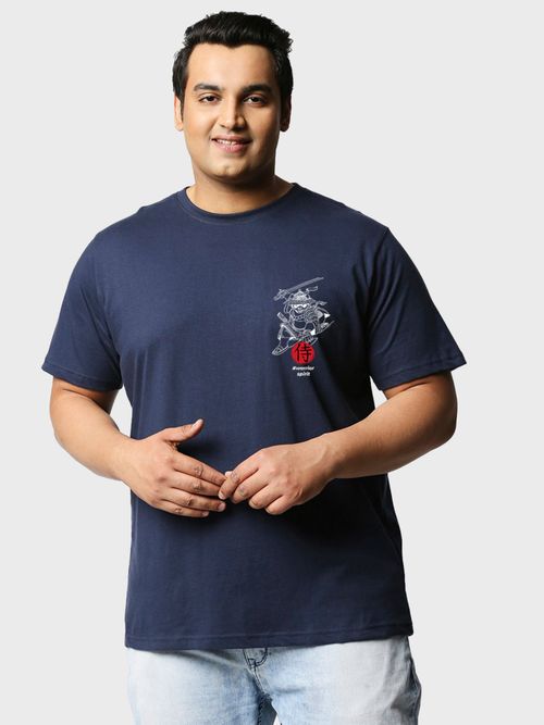 Bewakoof Men's Blue Warrior Panda Graphic Printed Plus Size T-shirt