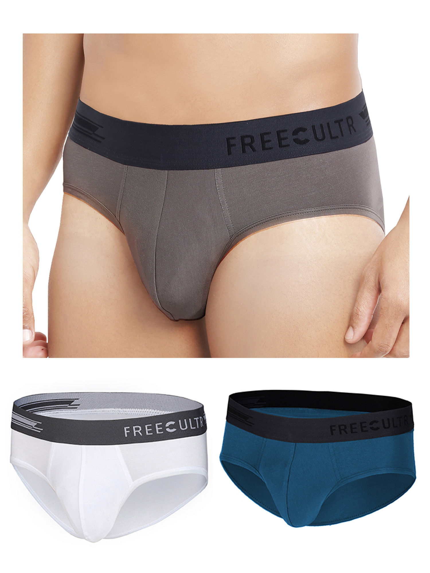 FREECULTR Anti-Microbial Air-Soft Micromodal Underwear Brief Pack Of 3 - Multi-Color (XL)