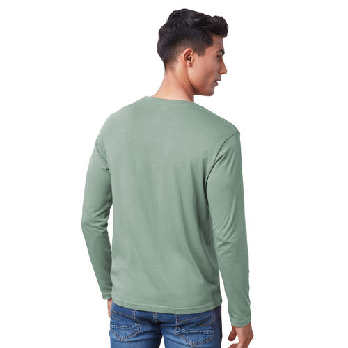 Basic Light green Crew Neckline Long Sleeves Cotton T-Shirt