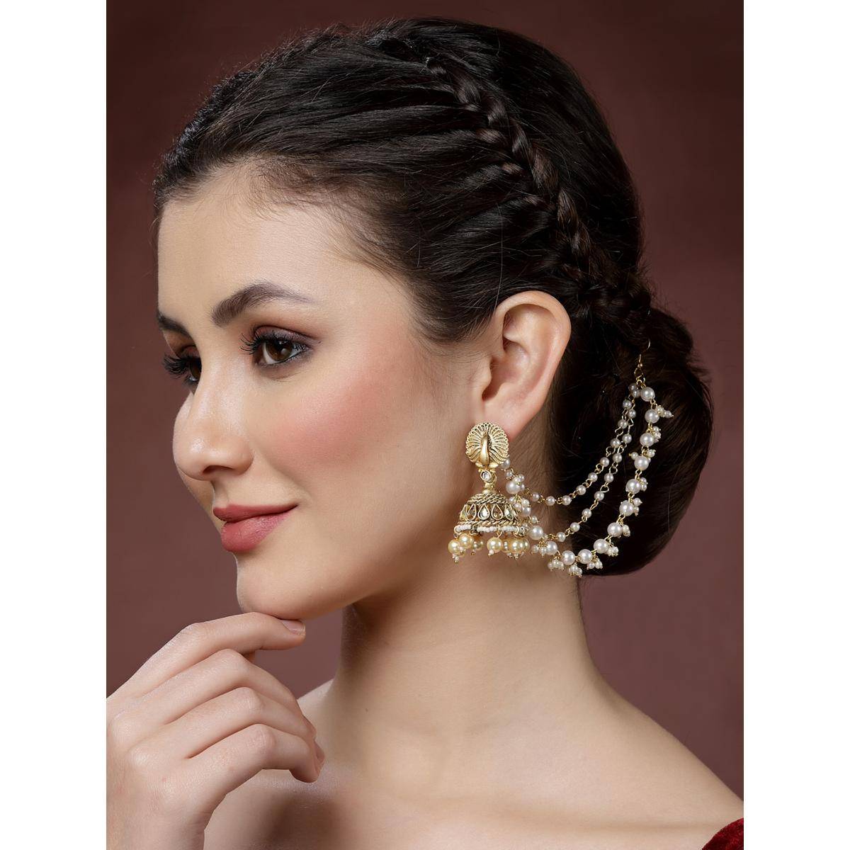 PANASH Gold-Plated Pearls Handcrafted Ear Chains