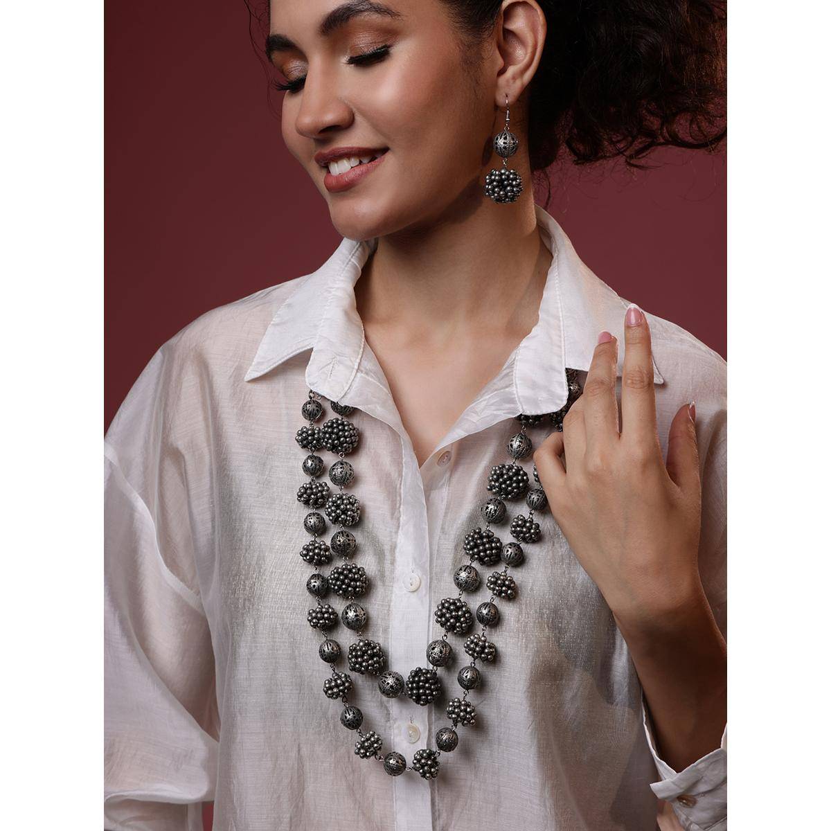 PANASH Silver-Plated Beads Beaded Jewellery Set