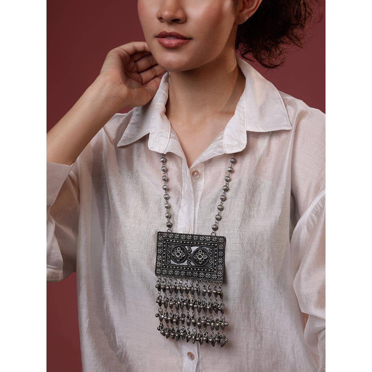 PANASH Silver-Plated Oxidised Necklace