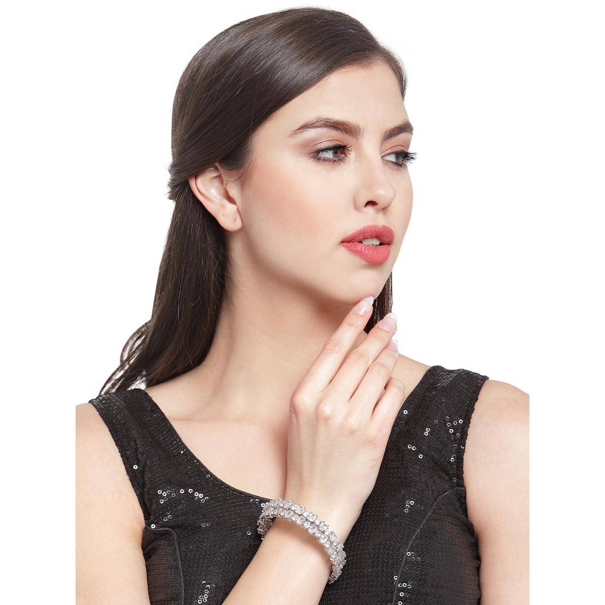 PANASH Women Off White Stone Elasticated Bracelets