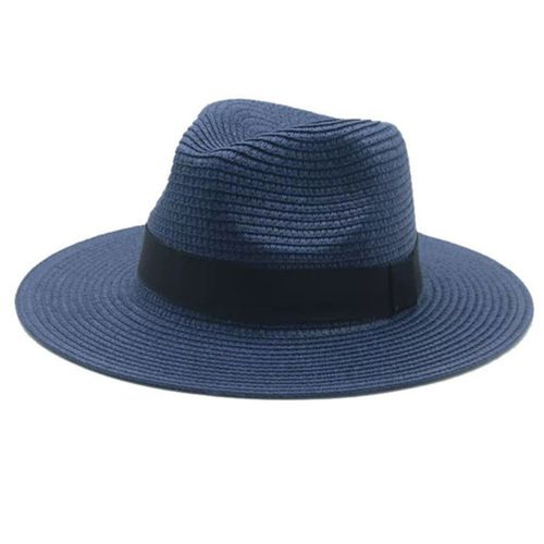 The Tie Hub Blue Wide Brim Panama Straw Unisex Hats