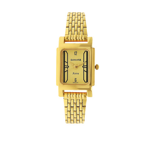 Sonata Champagne Dial Golden Stainless Steel Strap Watch Sonata
