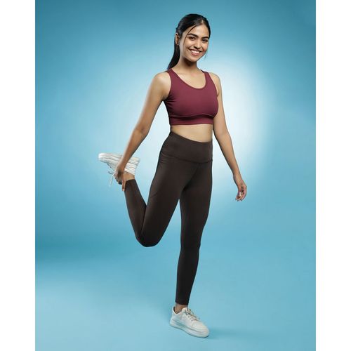 Buy Bliss Club Women Brown Groove-In Cotton Leggings with Adjustable Inner  Drawcord and Side Pockets Online