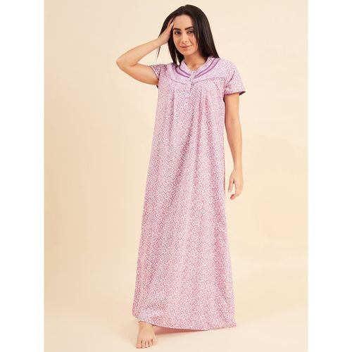Buy Sweet Dreams Women Printed Half Sleeves Night Gown Purple Online