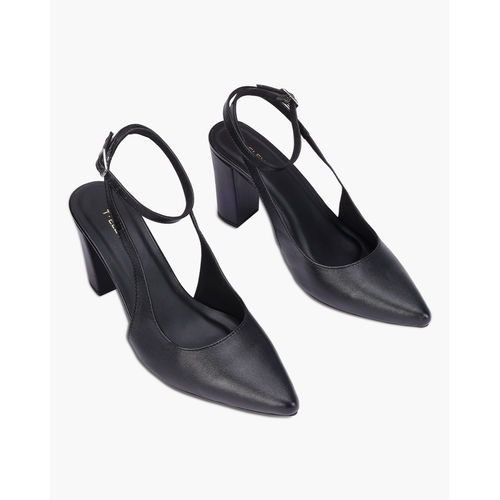 Women Pointed Toe Black Block Elegant Comfortable Ankle Strap  Heels (EURO 39)