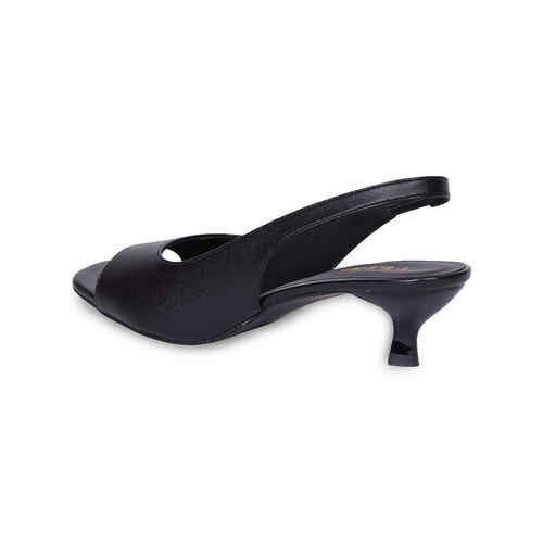Women Open Toe Kitten Sling Back Closure Sandal Heels Black (EURO  36)