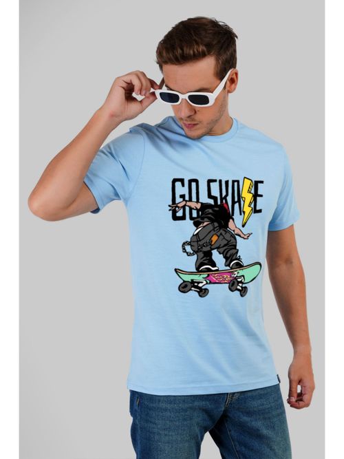 Buy UNDERRATED CLUB Go Skate Powder Blue Regular Fit T-shirt Online