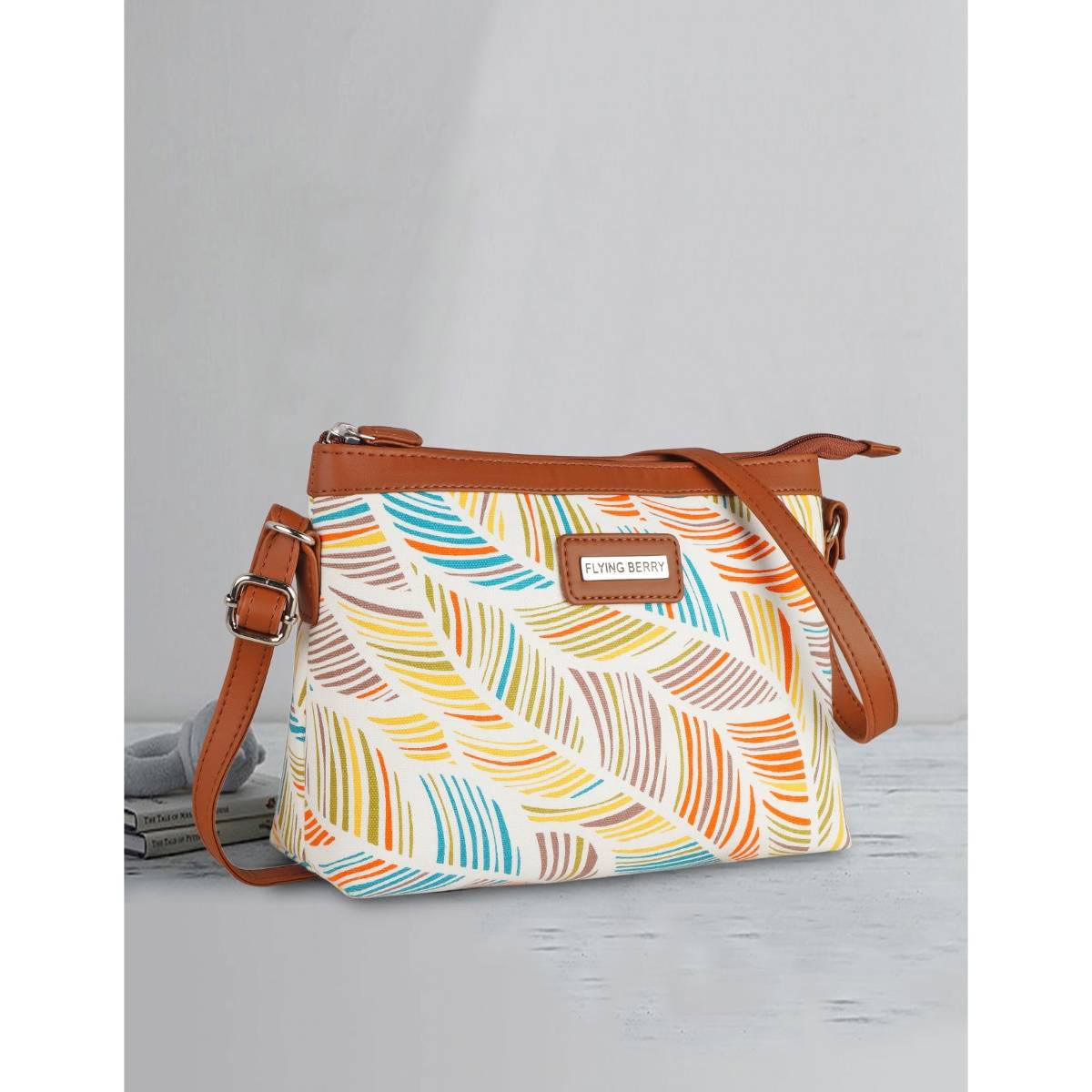 FLYING BERRY White Ethnic Printed Handcrafted Vegan Leather Sling Bag