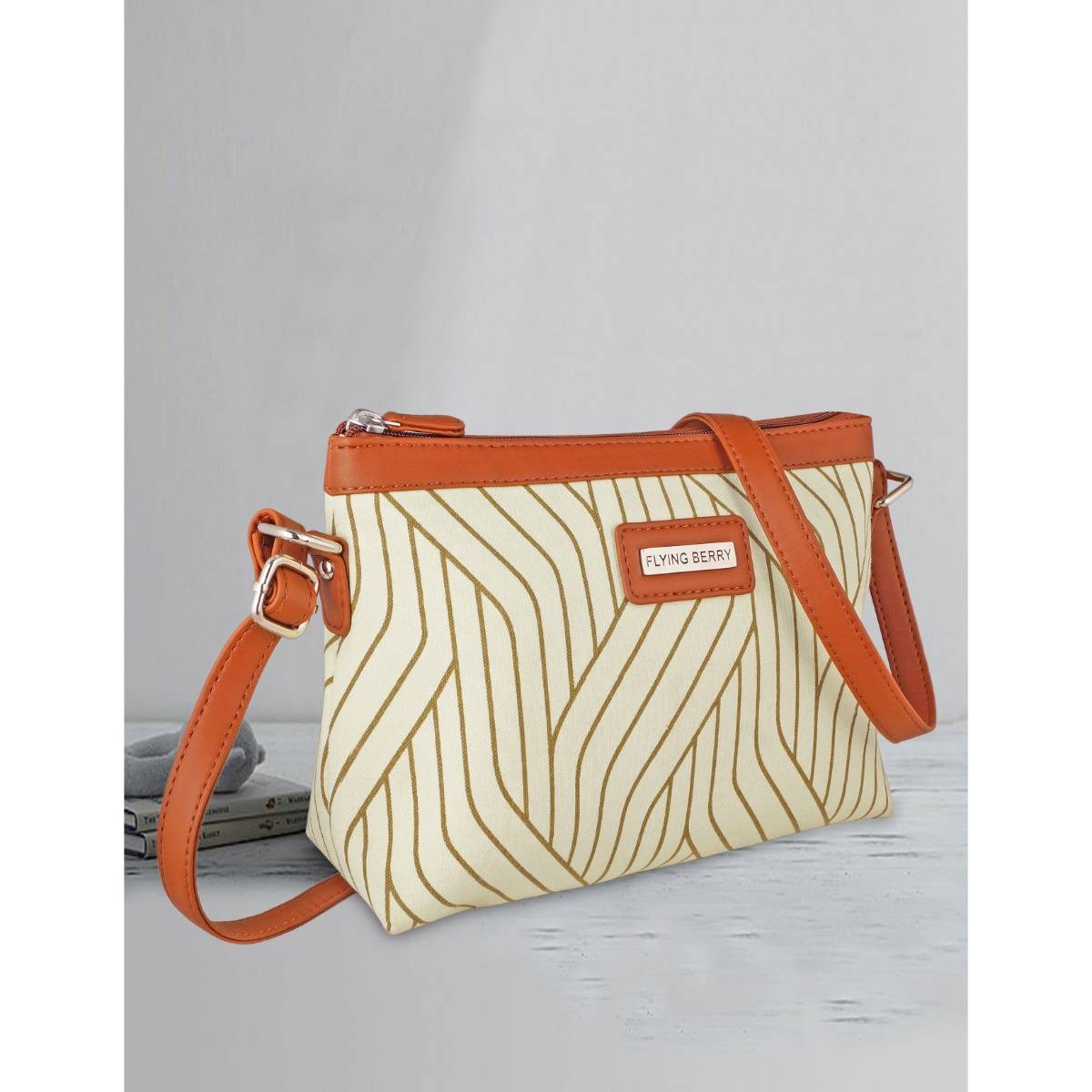 FLYING BERRY Beige Ethnic Printed Handcrafted Vegan Leather Sling Bag