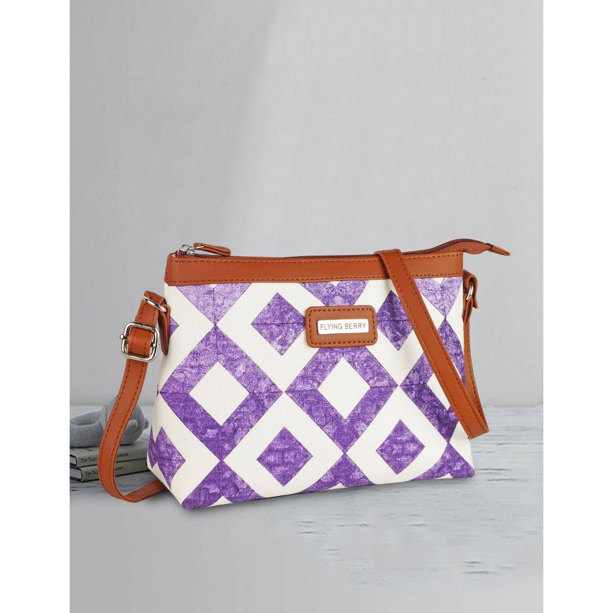 FLYING BERRY White & Purple Ethnic Printed Handcrafted Vegan Leather Sling Bag
