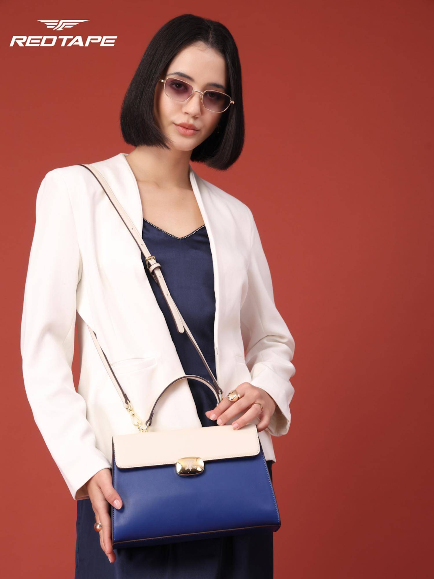 Buy Red Tape Blue Colorblock Satchel Bag with Detachable Strap (S