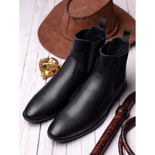 Louis Stitch Men Obsidian Black Mid-Top Slip-On Chelsea Boots