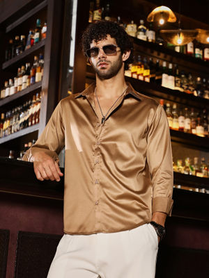 men's bronze dress shirt Regular fit shirt in brown silk