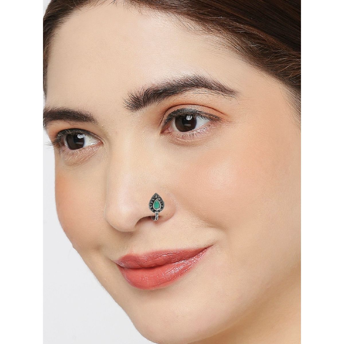 Rose Gold Nose Ring With Blue Opal 24G