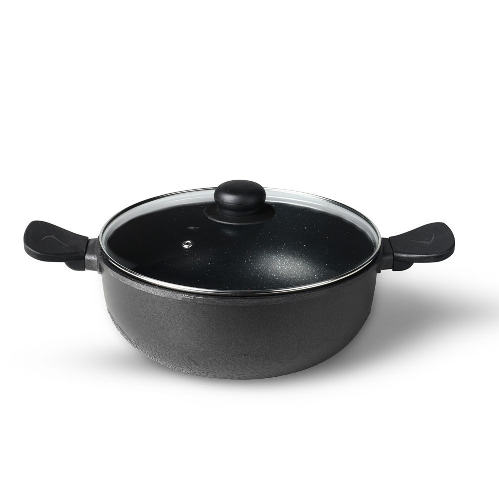 Bergner Die Cast Aluminium Non Stick Kadai With Glass Lid, 24cm (black ...