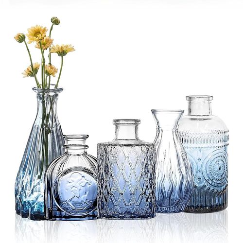 Ekhasa 100% Crystal Clear Glass Bud Vases Flower Pots (Set of 5)